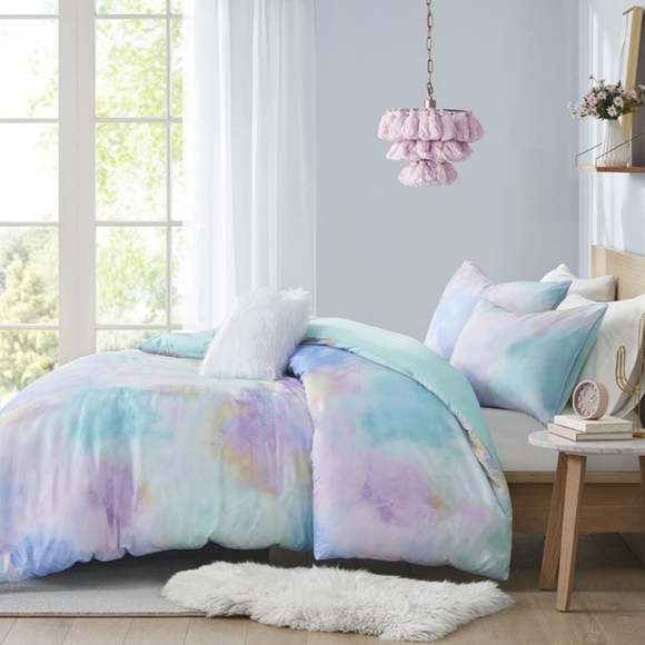 Intelligent Design Polyester Printed Duvet Cover Set with Aqua Finish - Picture 4 of 6